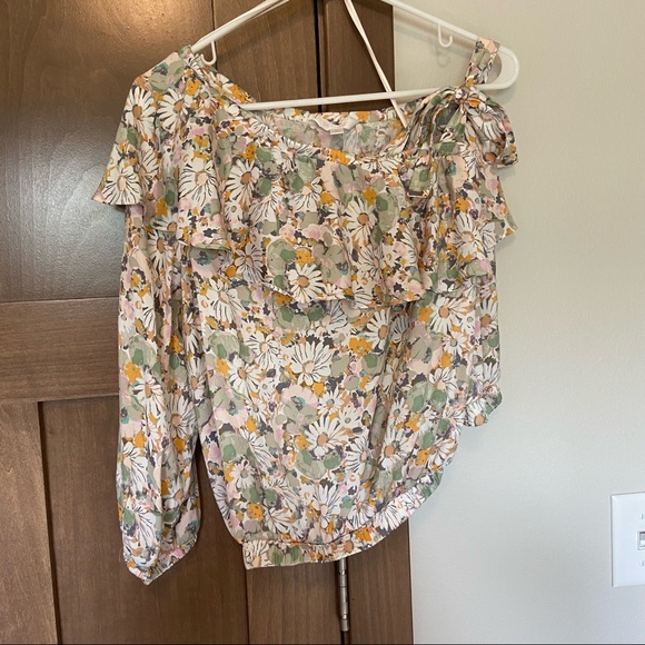 LC Lauren Conrad Daisy Floral Print Flowy Ruffle One-Shoulder Tie Top Size L - Picture 5 of 8